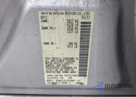 2017 Nissan Altima 2.5 Sv z USA, uszkodzony, nr VIN 1N4AL3AP3HC269280